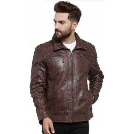 PARE Men's Leather Brown Casual Jacket Slim Fit (Size : XS To 2XL)