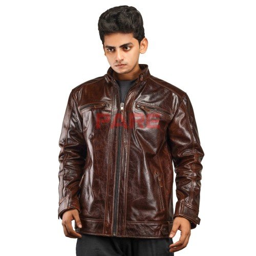 PARE Real Genuine Premium Quality  Leather Handmade Brown Jacket for Men's