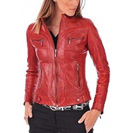 PARE Women's Genuine Leather Red Stylish Jacket (Size : XS to 2XL)