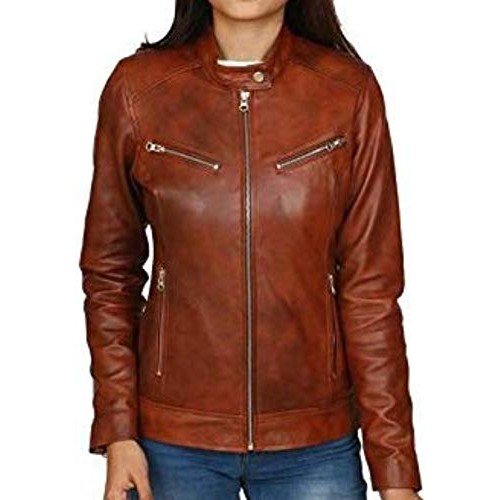 PARE Genuine Leather Brown Stylish Jacket for Women's(Size : XS to 2XL)
