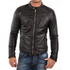 PARE Men's Leather Black Casual Jacket Slim Fit (Size : XS To 2XL)