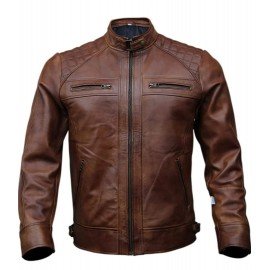 PARE Leather Handmade Brown Biker Jacket for Men's (AA_LJ_047_Brown)