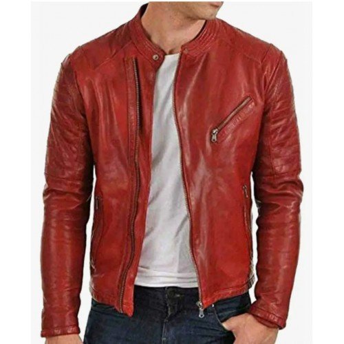 PARE Real Genuine Leather Handmade Red Jacket for Men's