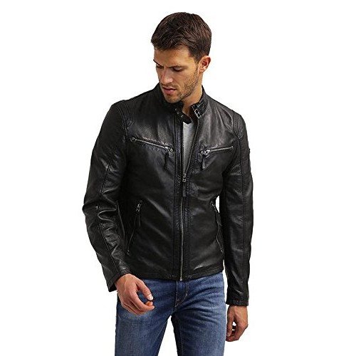 Black 100% Genuine Leather Jacket for Men's