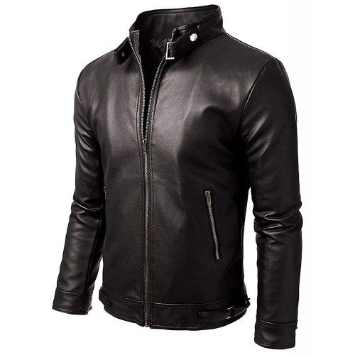 Men's 100% GENUINE Leather Black Casual Jacket Slim Fit